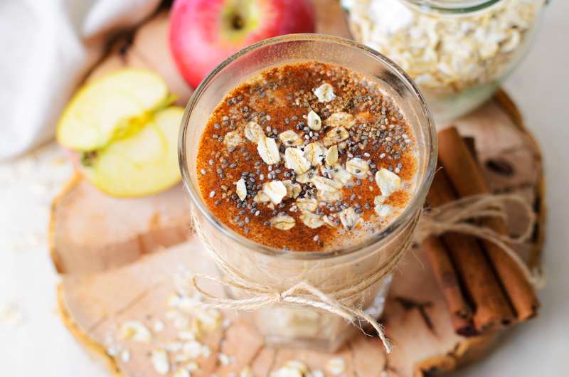 Apple Cinnamon Smoothie with Oats and Chia Seeds, Healthy Homemade Vegan Drink